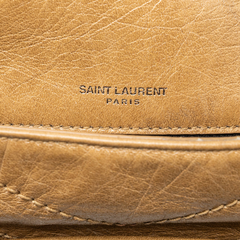 Saint Laurent Medium Niki Bag Crinkled Calfskin Dark Beige Ruthenium Hardware