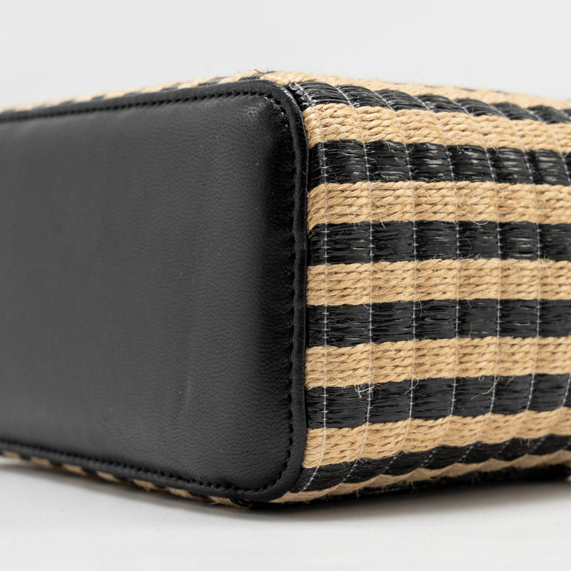 Chanel long vanity case bag raffia/calfskin black/beige LGHW