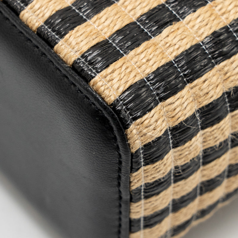 Chanel long vanity case bag raffia/calfskin black/beige LGHW