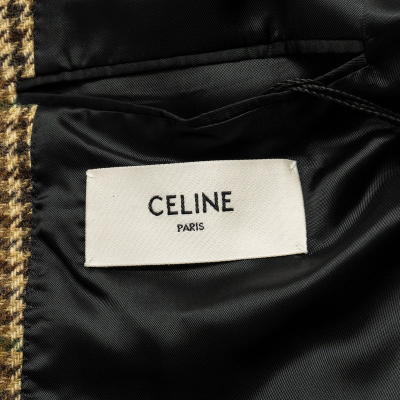 CELINE Size 34 Classic Jacket In Checked Wool Brown/Green Multicolour