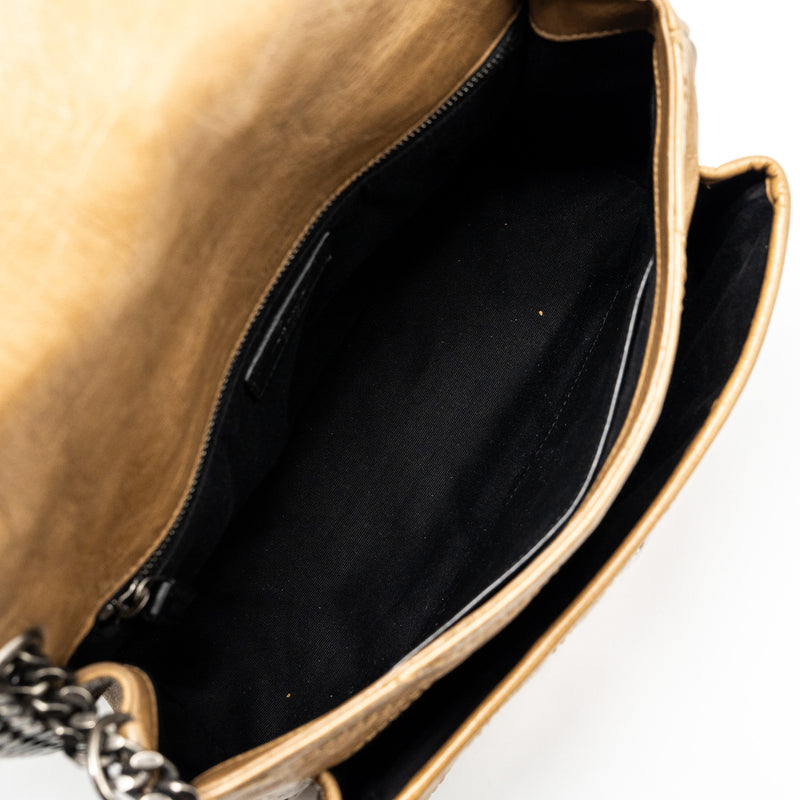 Saint Laurent Medium Niki Bag Crinkled Calfskin Dark Beige Ruthenium Hardware