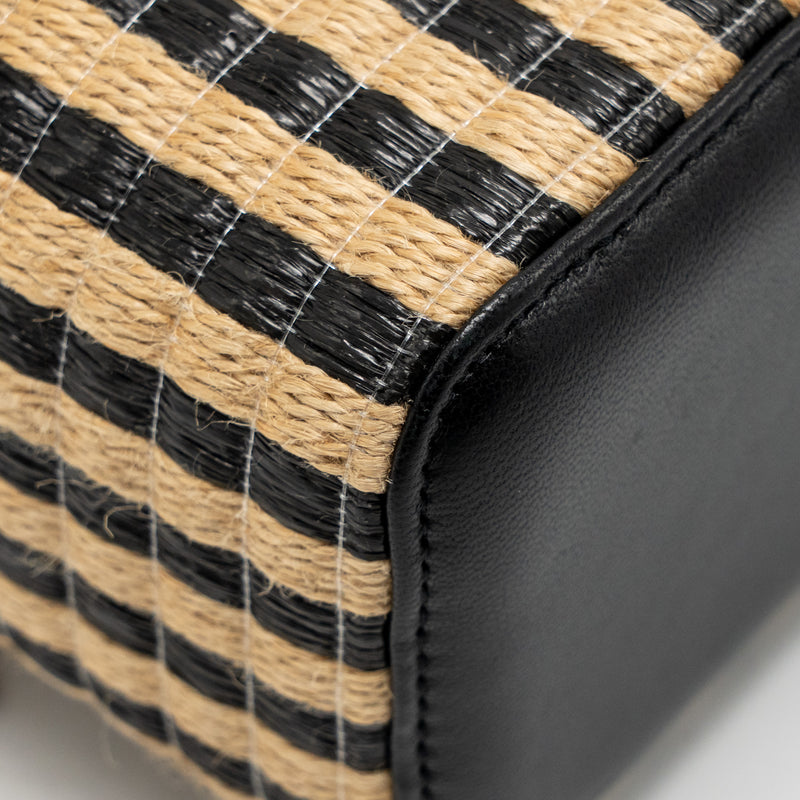 Chanel long vanity case bag raffia/calfskin black/beige LGHW