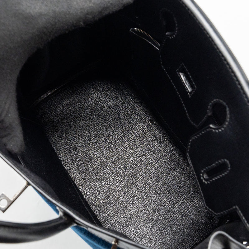 Hermes vintage birkin hac 28 toile Potamus black / blue SHW stamp square J