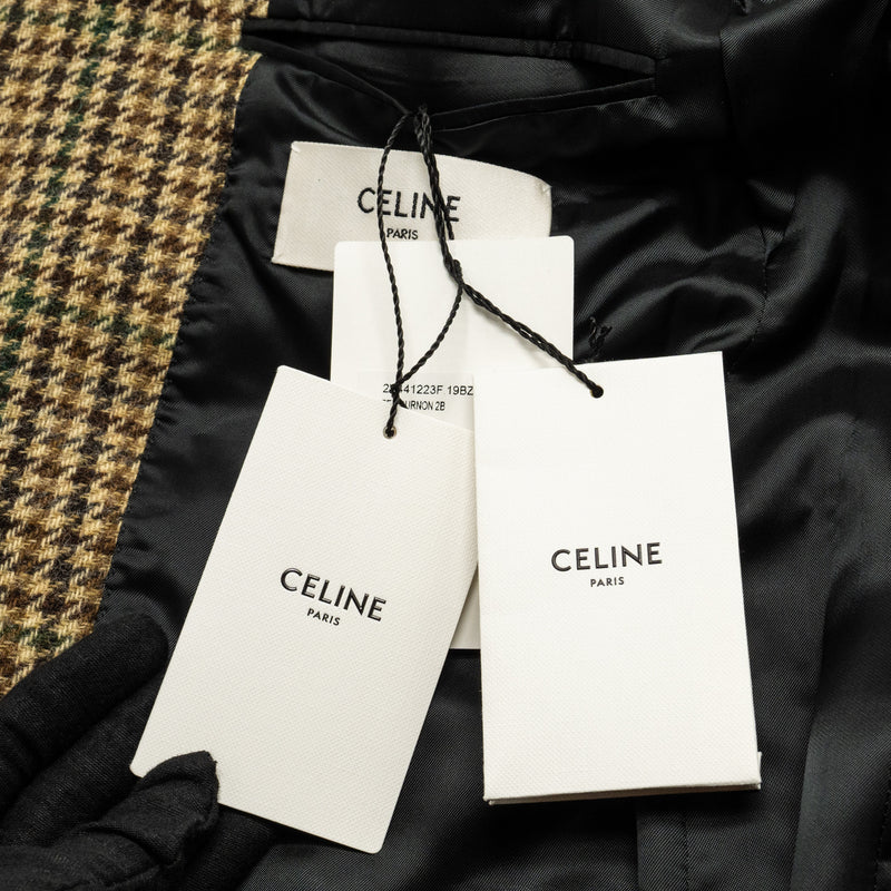 CELINE Size 34 Classic Jacket In Checked Wool Brown/Green Multicolour