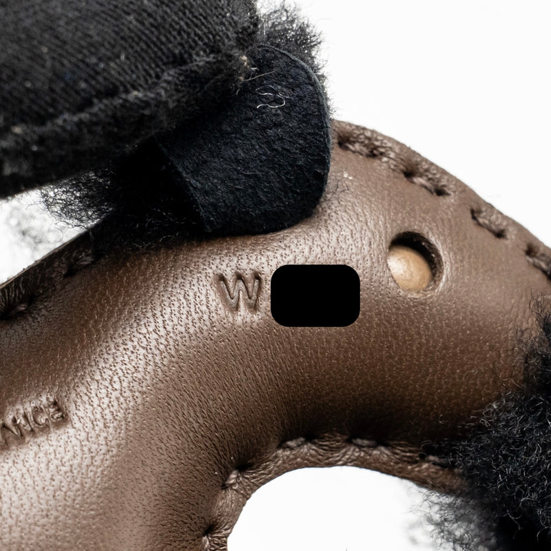Hermes Budy Shearing Bag Charm  Wool/Lambskin Black/Chocolate/Etoupe Stamp W