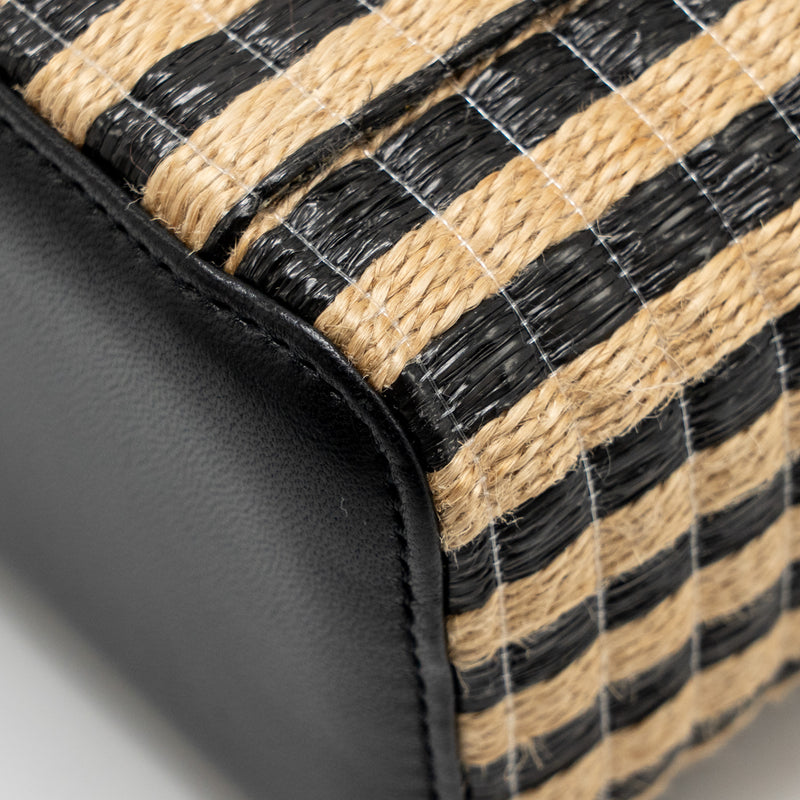 Chanel long vanity case bag raffia/calfskin black/beige LGHW