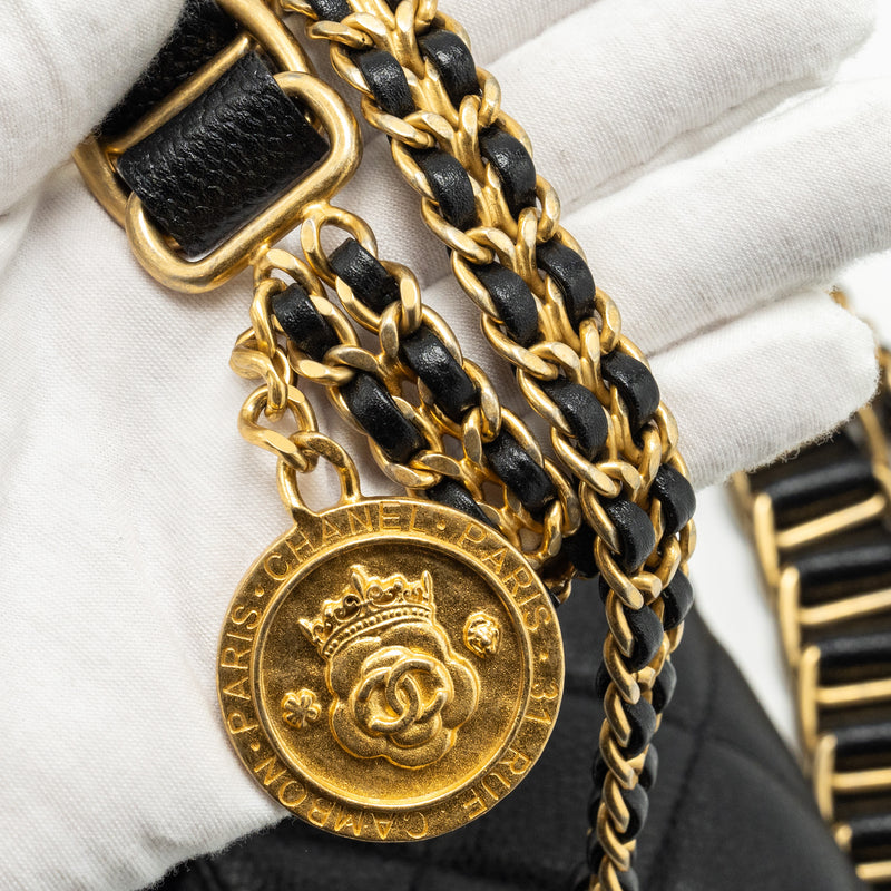 Chanel 21A Detailed Chains Flap Bag Caviar Black GHW (Microchip)