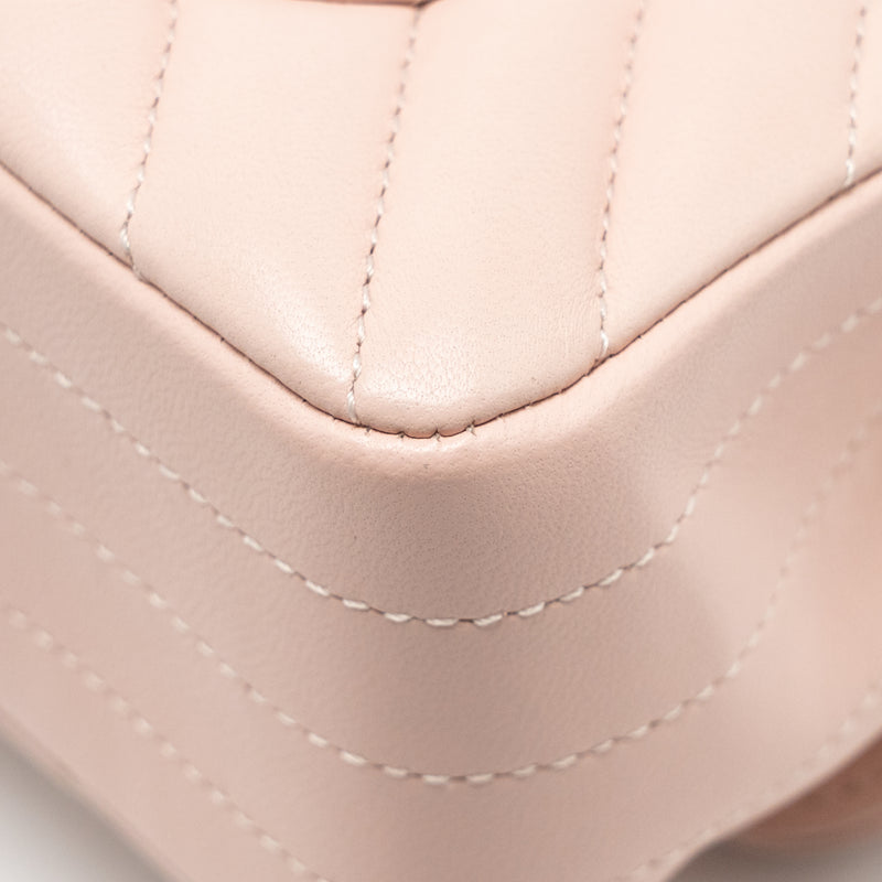 Chanel Mini Rectangular Flap Bag Chevron Lambskin Pink LGHW