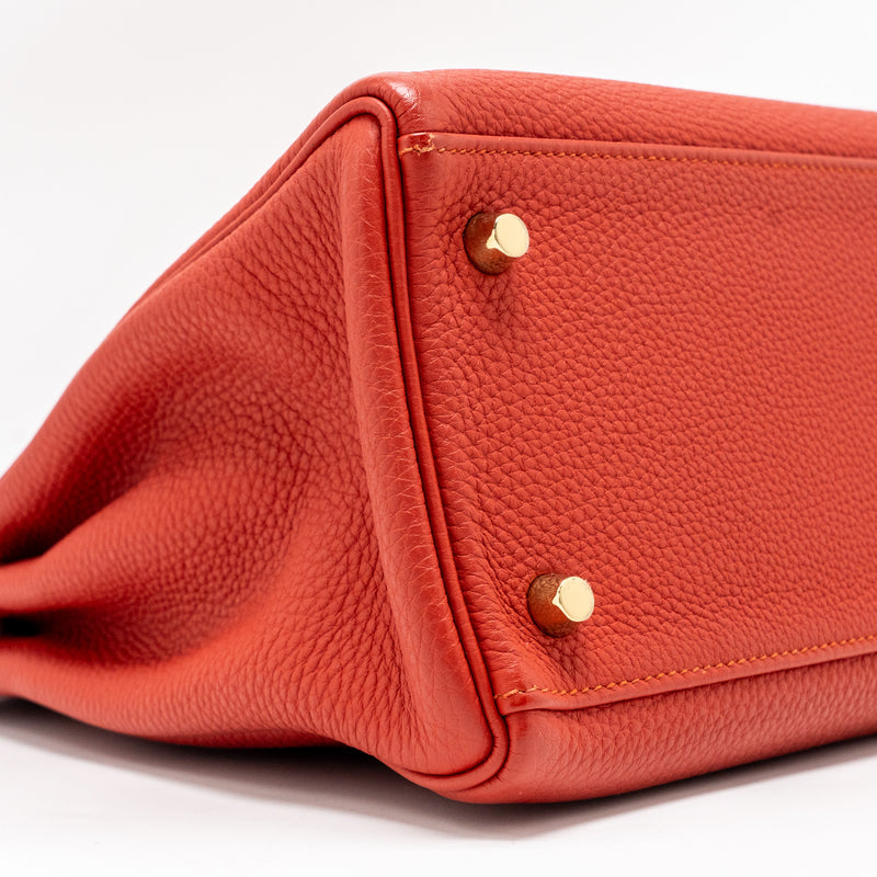 Hermes Kelly 32 Togo 5E Vermillion GHW Stamp Square Q