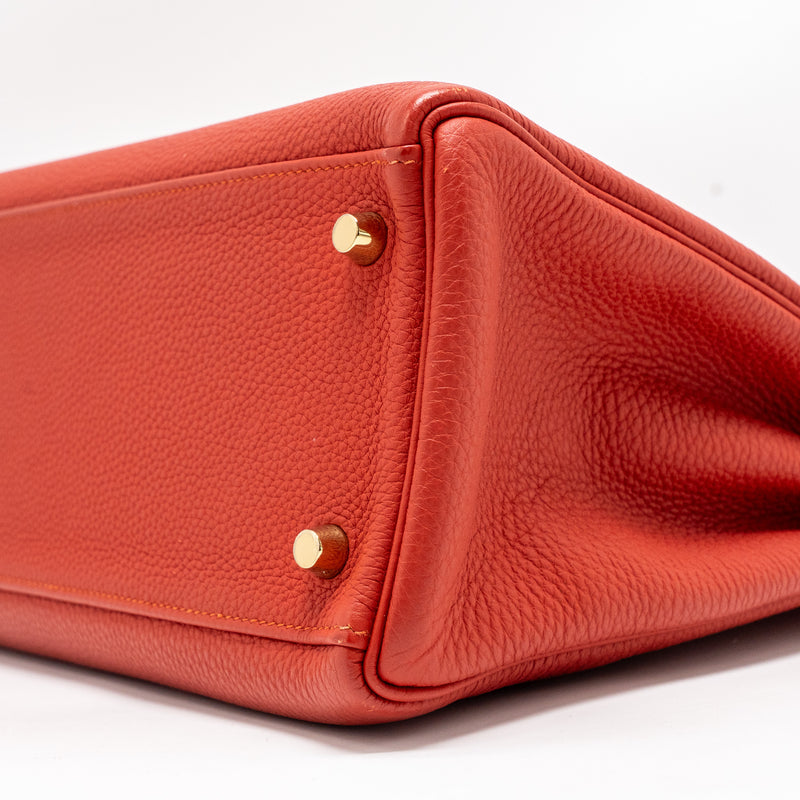 Hermes Kelly 32 Togo 5E Vermillion GHW Stamp Square Q