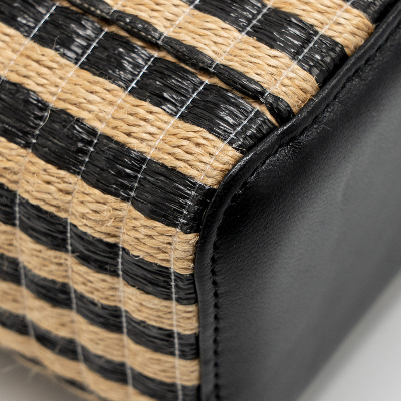 Chanel long vanity case bag raffia/calfskin black/beige LGHW