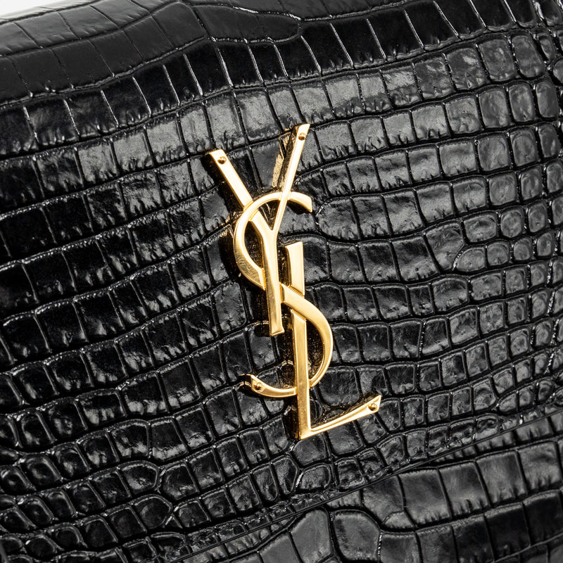Saint Laurent/YSL Sunset Medium Crocodile-Embossed Calfskin Black GHW