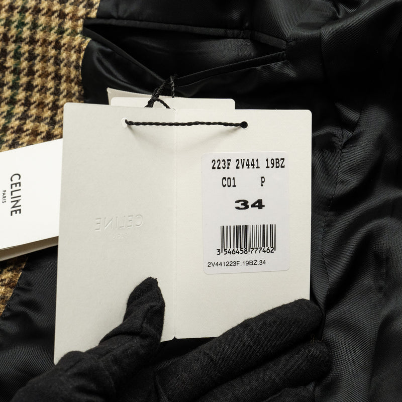 CELINE Size 34 Classic Jacket In Checked Wool Brown/Green Multicolour