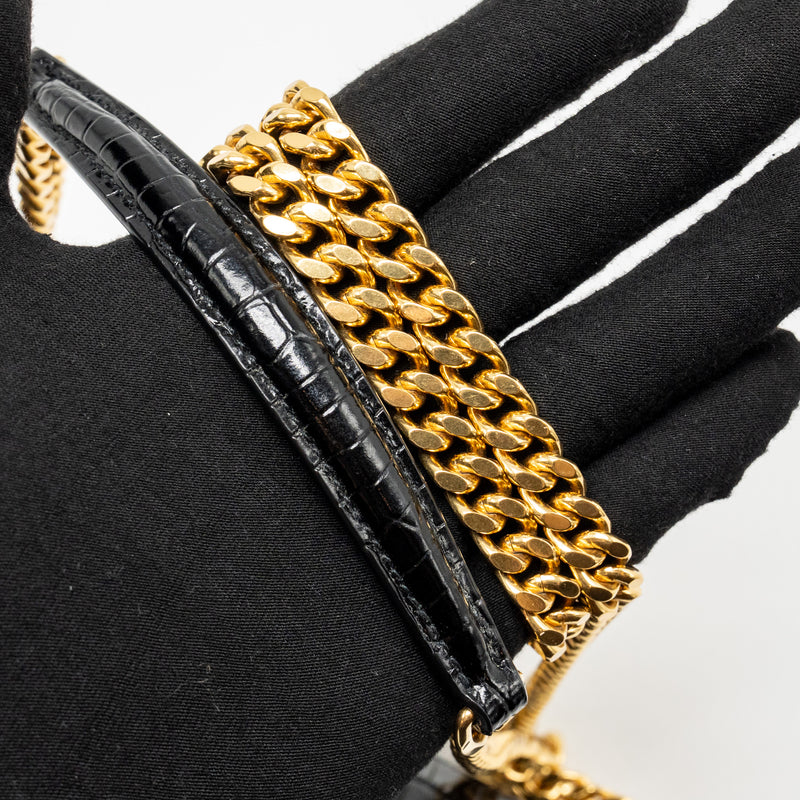 Saint Laurent/YSL Sunset Medium Crocodile-Embossed Calfskin Black GHW