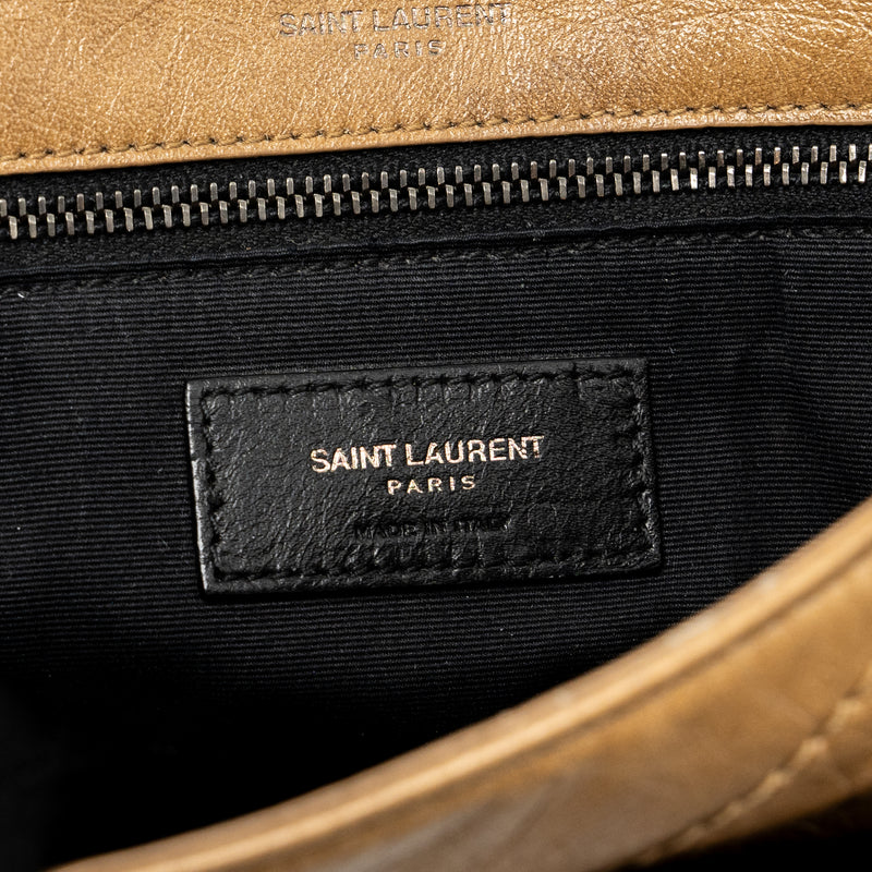 Saint Laurent Medium Niki Bag Crinkled Calfskin Dark Beige Ruthenium Hardware