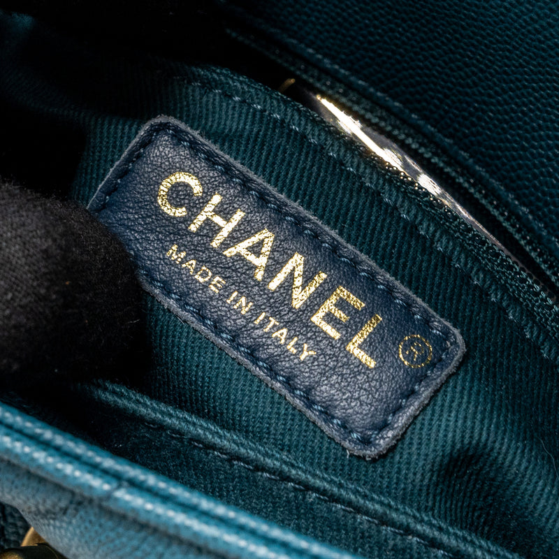 Chanel Small Coco Handle Chevron Caviar Green Brushed GHW