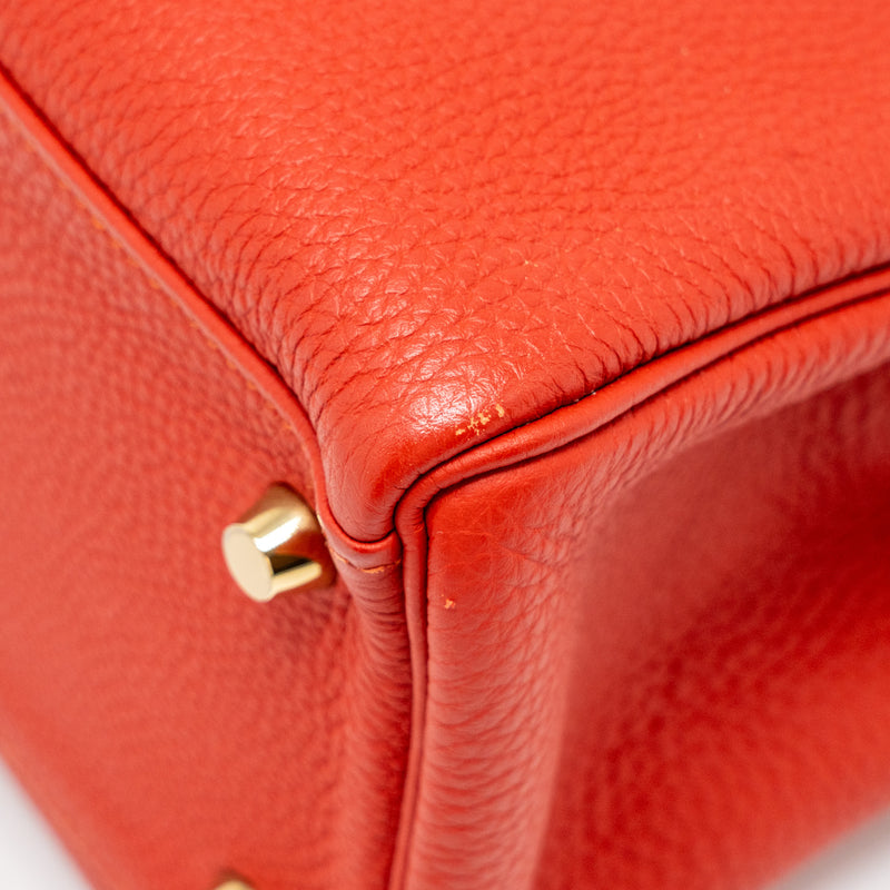 Hermes Kelly 32 Togo 5E Vermillion GHW Stamp Square Q