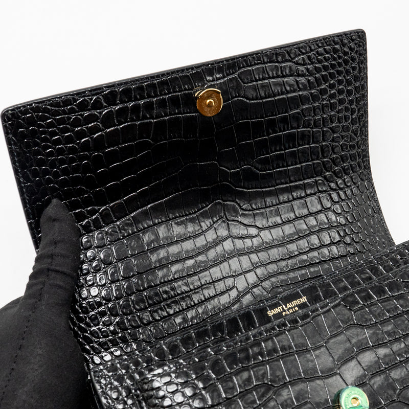 Saint Laurent/YSL Sunset Medium Crocodile-Embossed Calfskin Black GHW