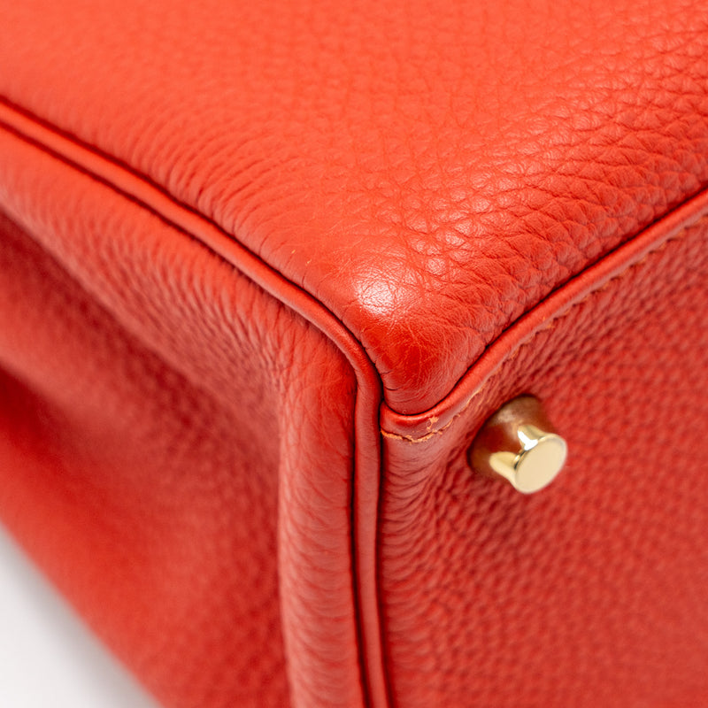 Hermes Kelly 32 Togo 5E Vermillion GHW Stamp Square Q