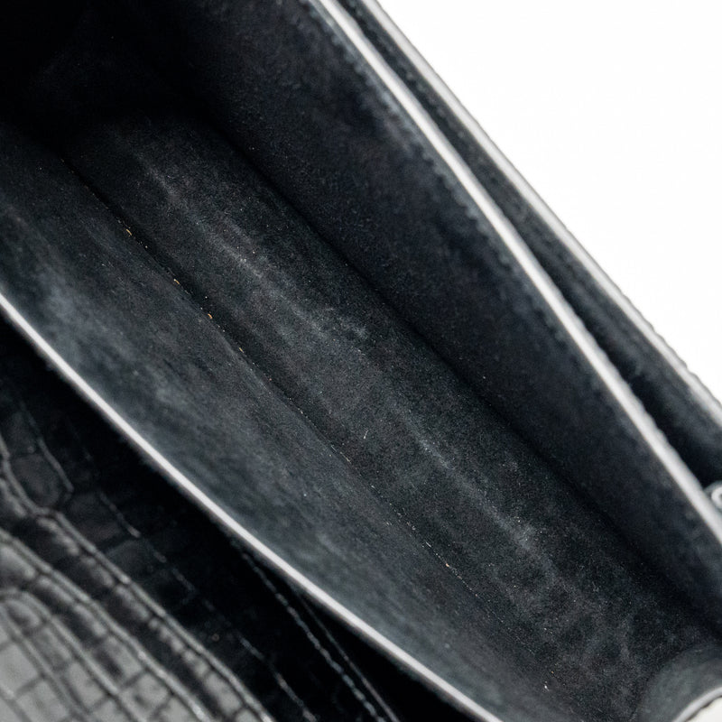 Saint Laurent/YSL Sunset Medium Crocodile-Embossed Calfskin Black GHW