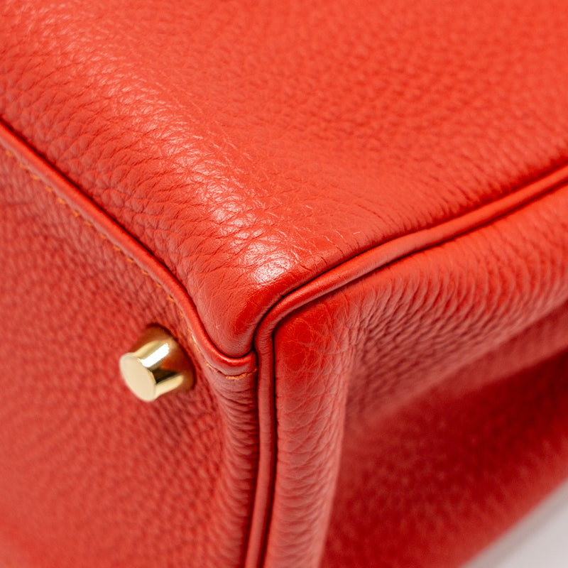 Hermes Kelly 32 Togo 5E Vermillion GHW Stamp Square Q