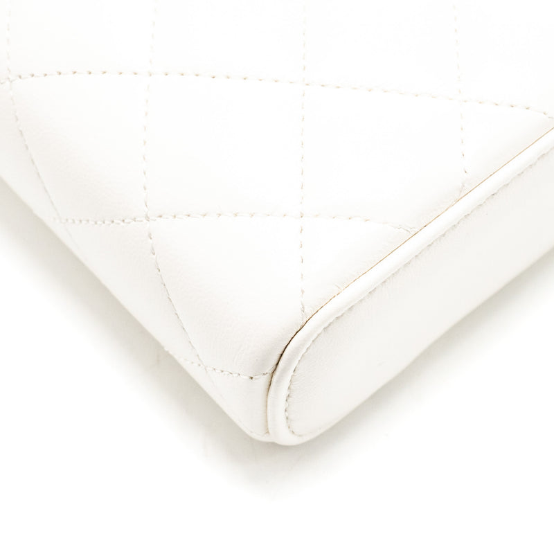 Chanel 23k Camellia Top Handle Long Vanity Case With Chain Calfskin White LGHW (Microchip)
