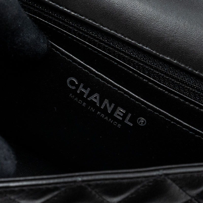 Chanel mini rectangular flap bag lambskin black with SHW (microchip)