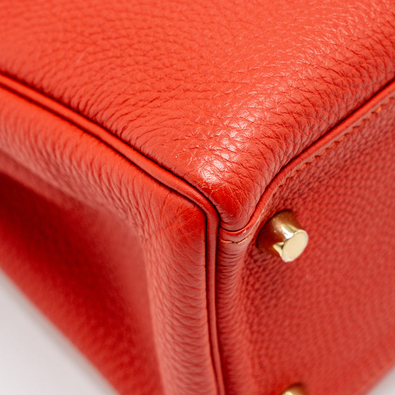 Hermes Kelly 32 Togo 5E Vermillion GHW Stamp Square Q