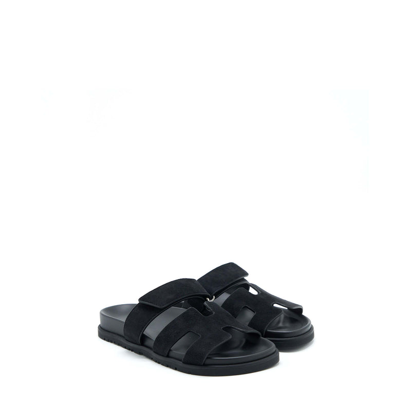 Hermes Size 37.5 Chypre Sandal Suede Black SHW