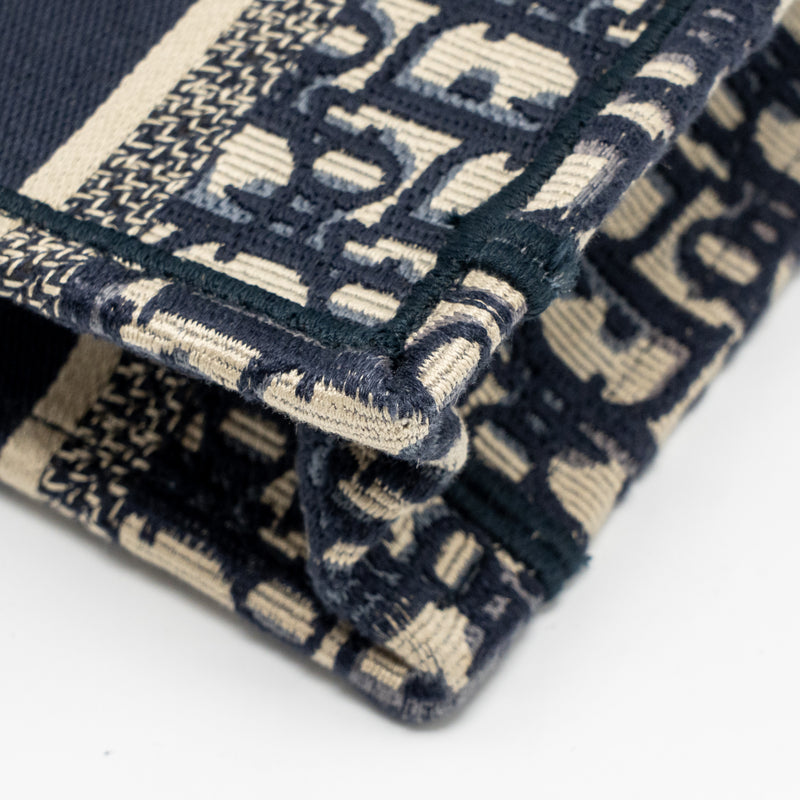 Dior Mini Book Tote Oblique Embroidery Blue