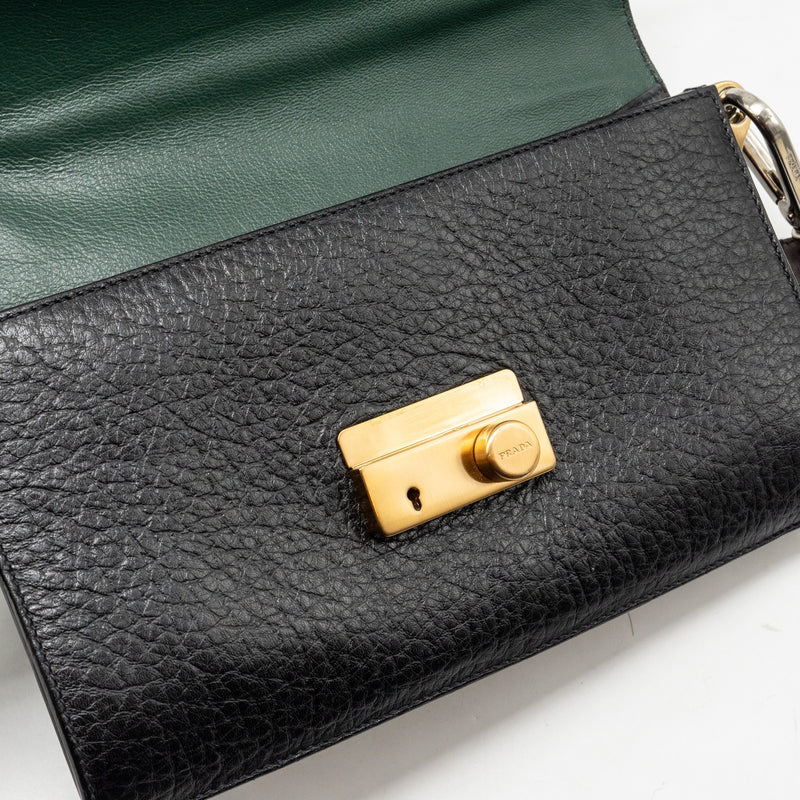 Prada Berlino Sound Bag Tweed/Calfskin Black/Brown/Green Multicolour Hardware