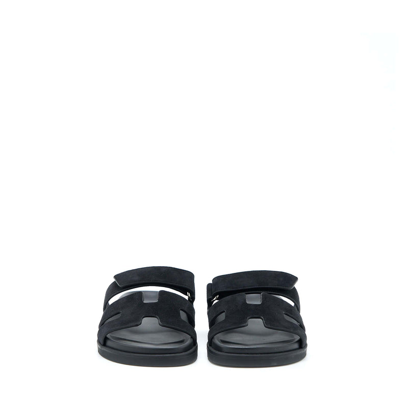 Hermes Size 37.5 Chypre Sandal Suede Black SHW