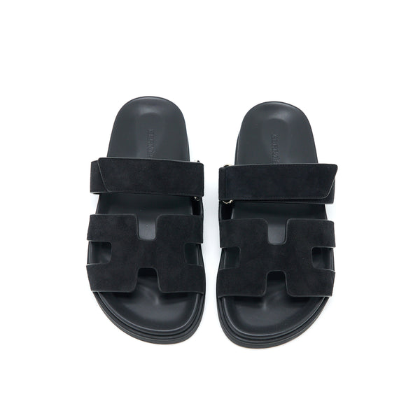 Hermes Size 37.5 Chypre Sandal Suede Black SHW