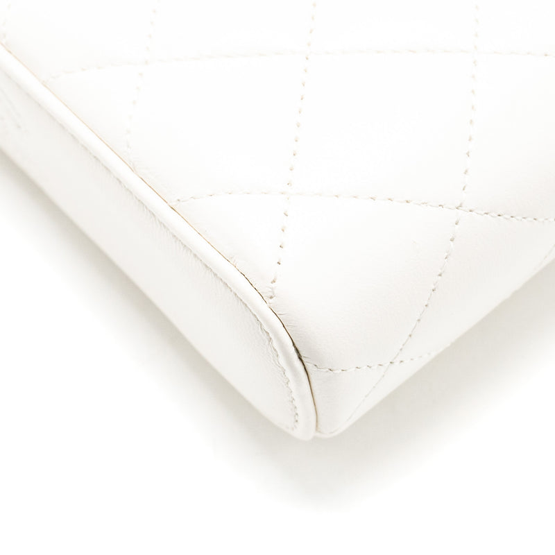 Chanel 23k Camellia Top Handle Long Vanity Case With Chain Calfskin White LGHW (Microchip)