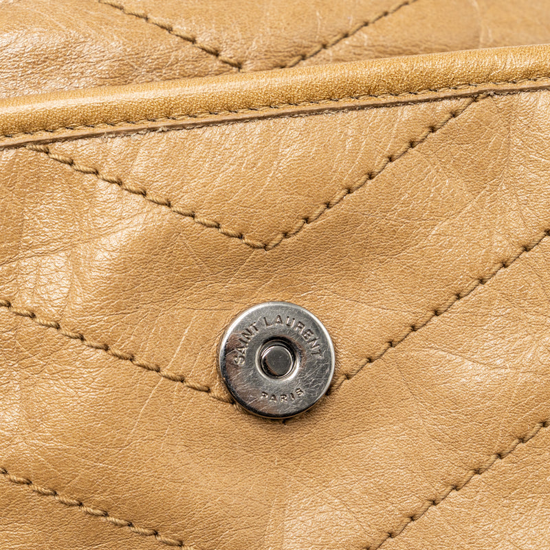 Saint Laurent Medium Niki Bag Crinkled Calfskin Dark Beige Ruthenium Hardware