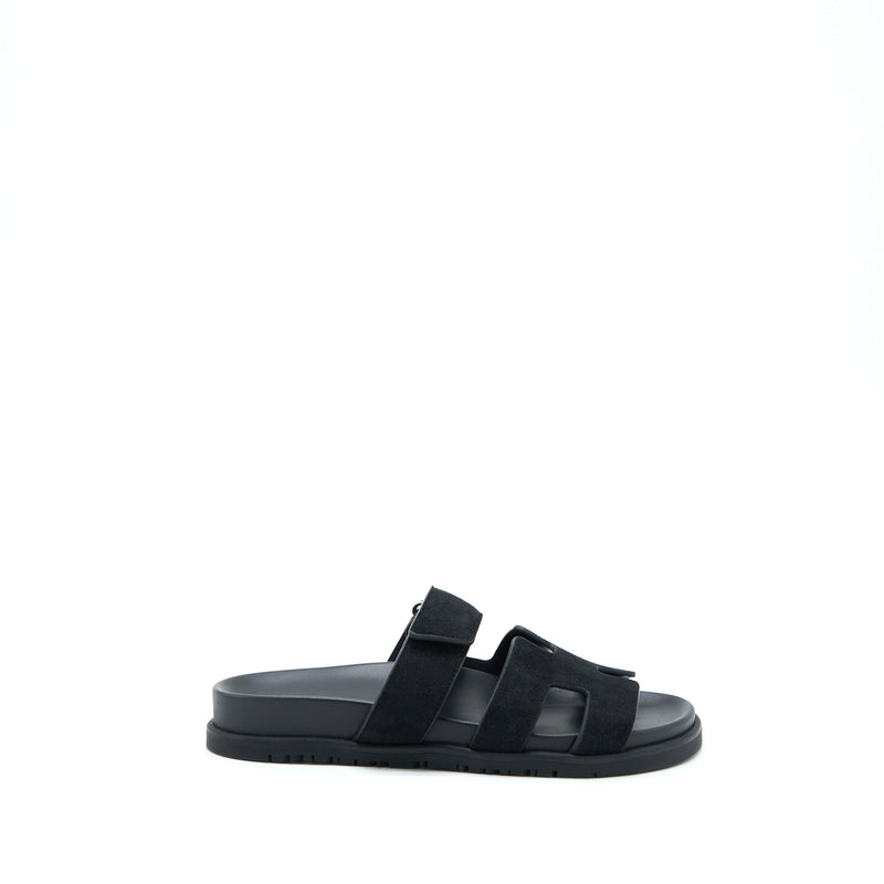 Hermes Size 37.5 Chypre Sandal Suede Black SHW