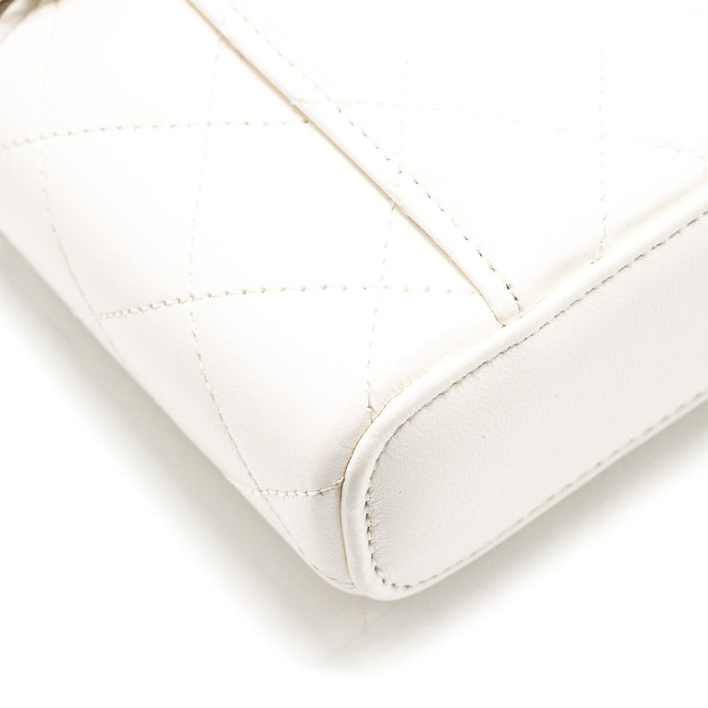 Chanel 23k Camellia Top Handle Long Vanity Case With Chain Calfskin White LGHW (Microchip)