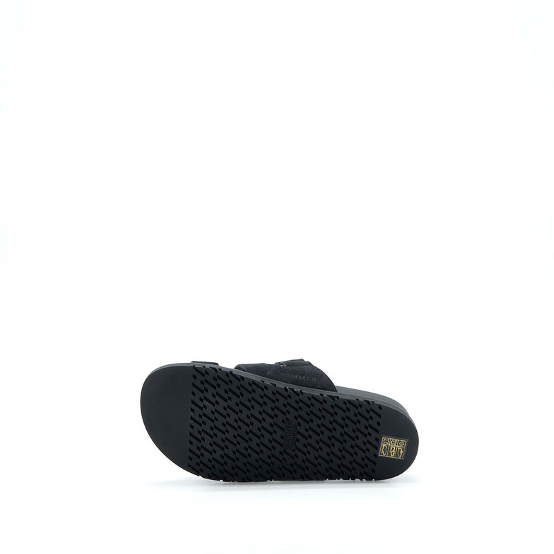 Hermes Size 37.5 Chypre Sandal Suede Black SHW