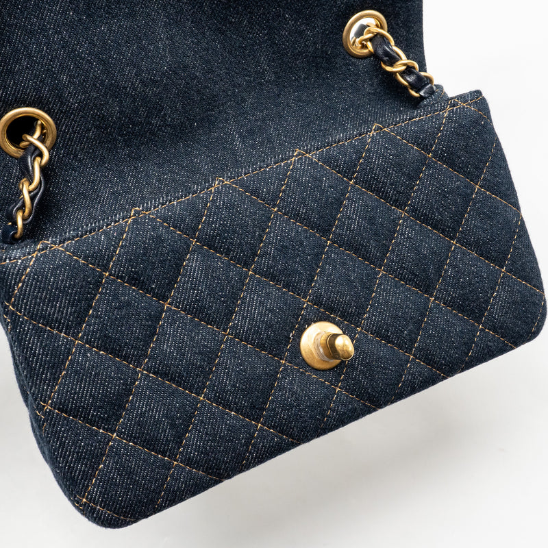 Chanel Mini Rectangular Flap Bag Denim Dark Blue GHW (Microchip)