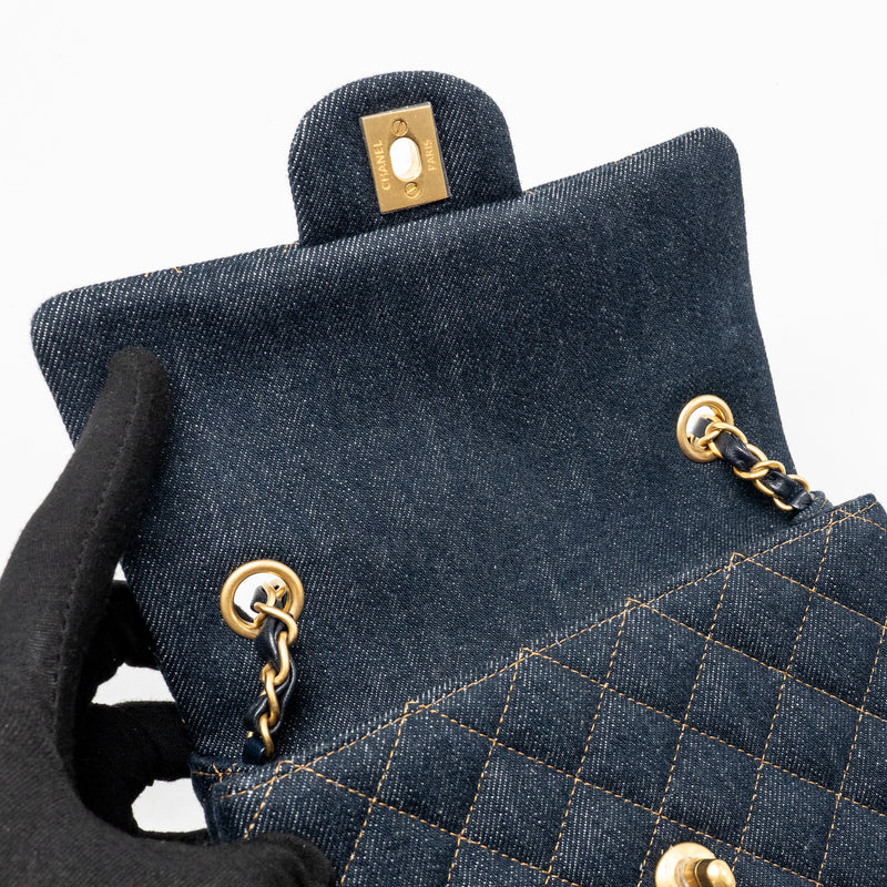 Chanel Mini Rectangular Flap Bag Denim Dark Blue GHW (Microchip)