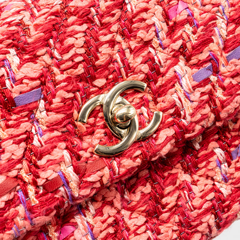Chanel Mini Rectangular Flap Bag Tweed Multicolour Pink LGHW (Microchip)