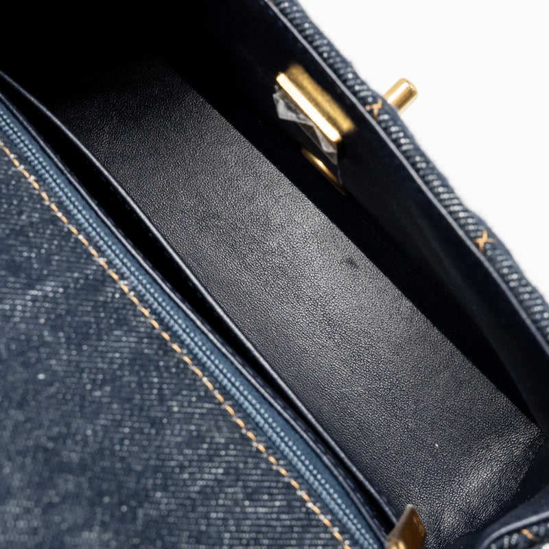 Chanel Mini Rectangular Flap Bag Denim Dark Blue GHW (Microchip)