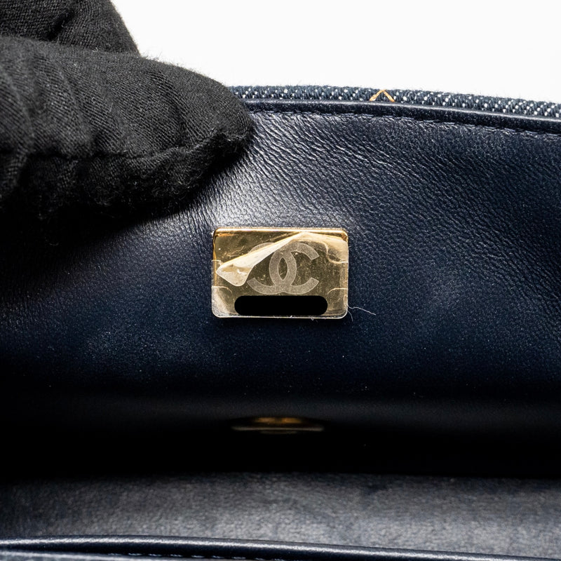 Chanel Mini Rectangular Flap Bag Denim Dark Blue GHW (Microchip)