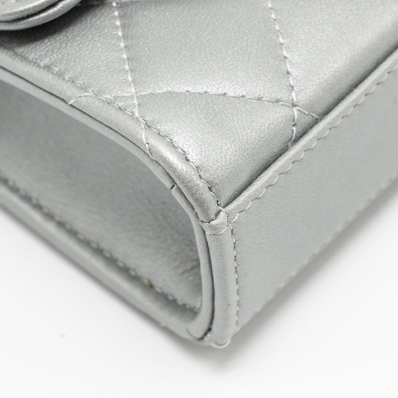 Chanel Top handle mini flap bag with chain lambskin silver SHW (microchip)