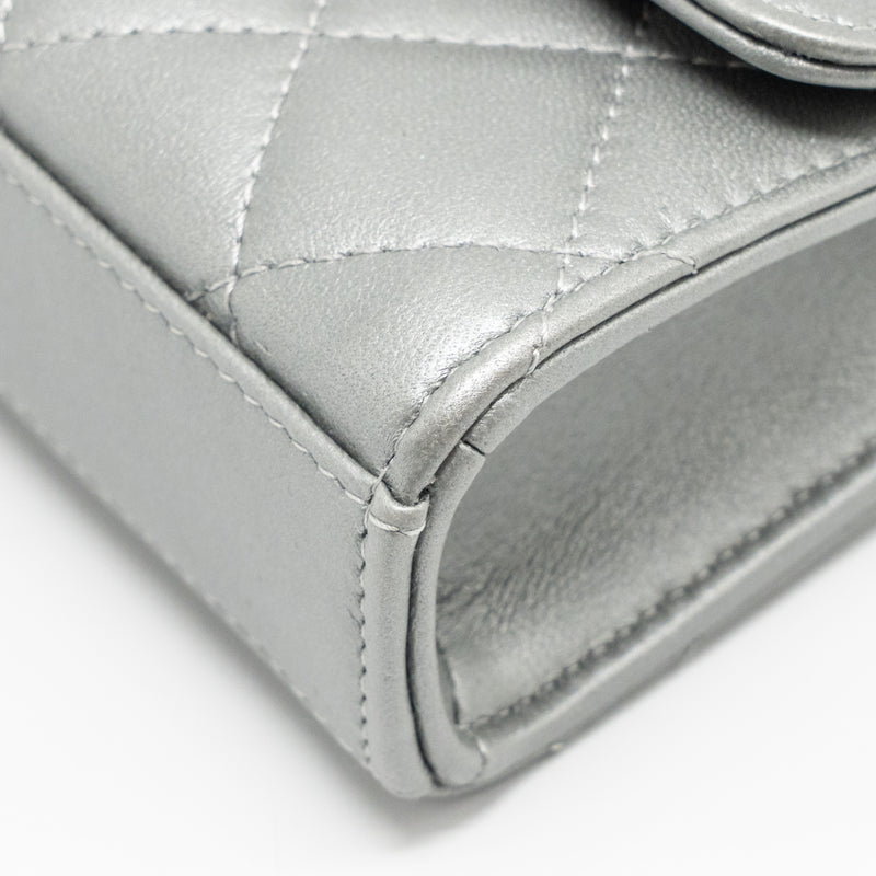 Chanel Top handle mini flap bag with chain lambskin silver SHW (microchip)