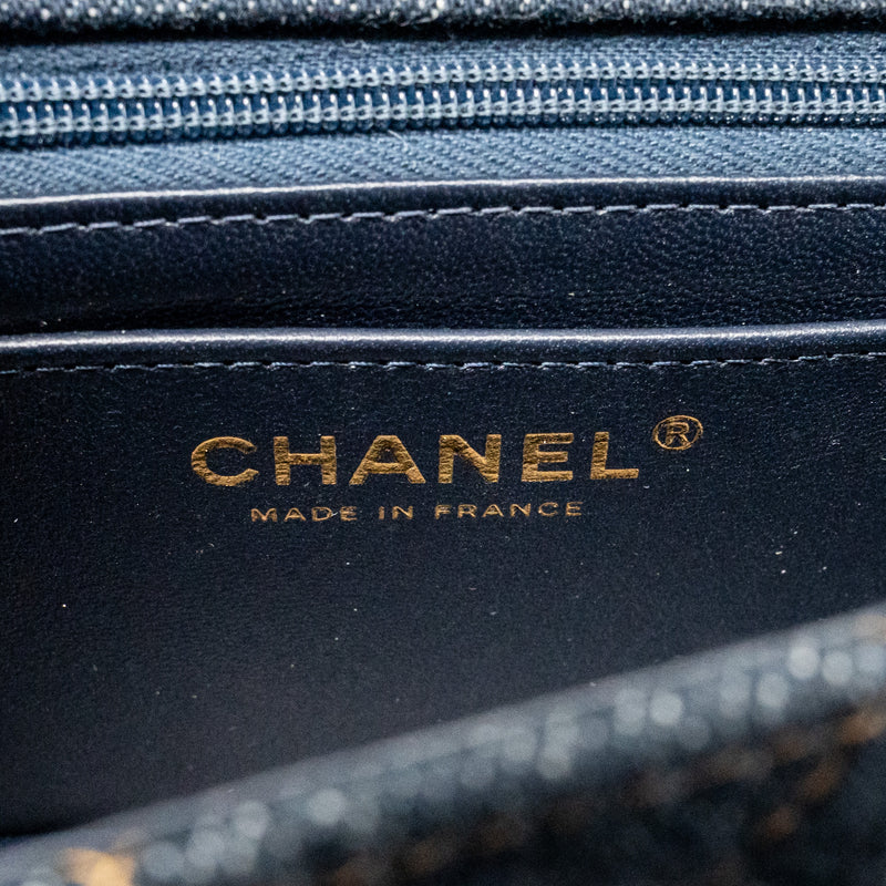 Chanel Mini Rectangular Flap Bag Denim Dark Blue GHW (Microchip)