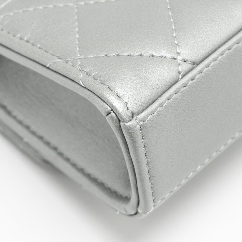 Chanel Top handle mini flap bag with chain lambskin silver SHW (microchip)