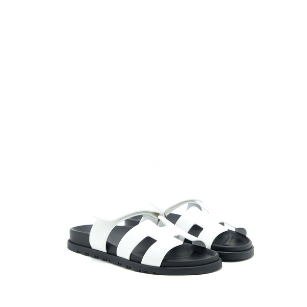 Hermes Size 37.5 Chypre Sandal Suede White/Black SHW