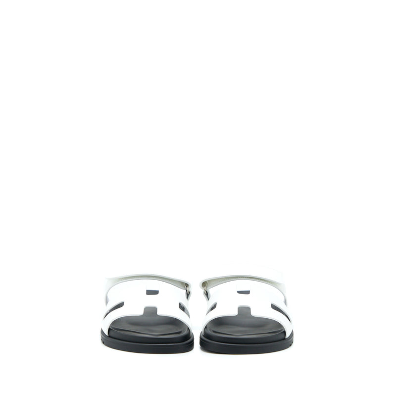 Hermes Size 37.5 Chypre Sandal Suede White/Black SHW