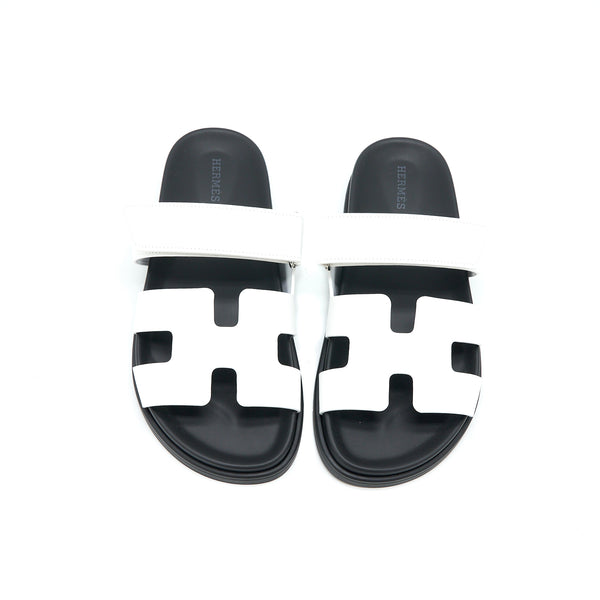 Hermes Size 37.5 Chypre Sandal Suede White/Black SHW